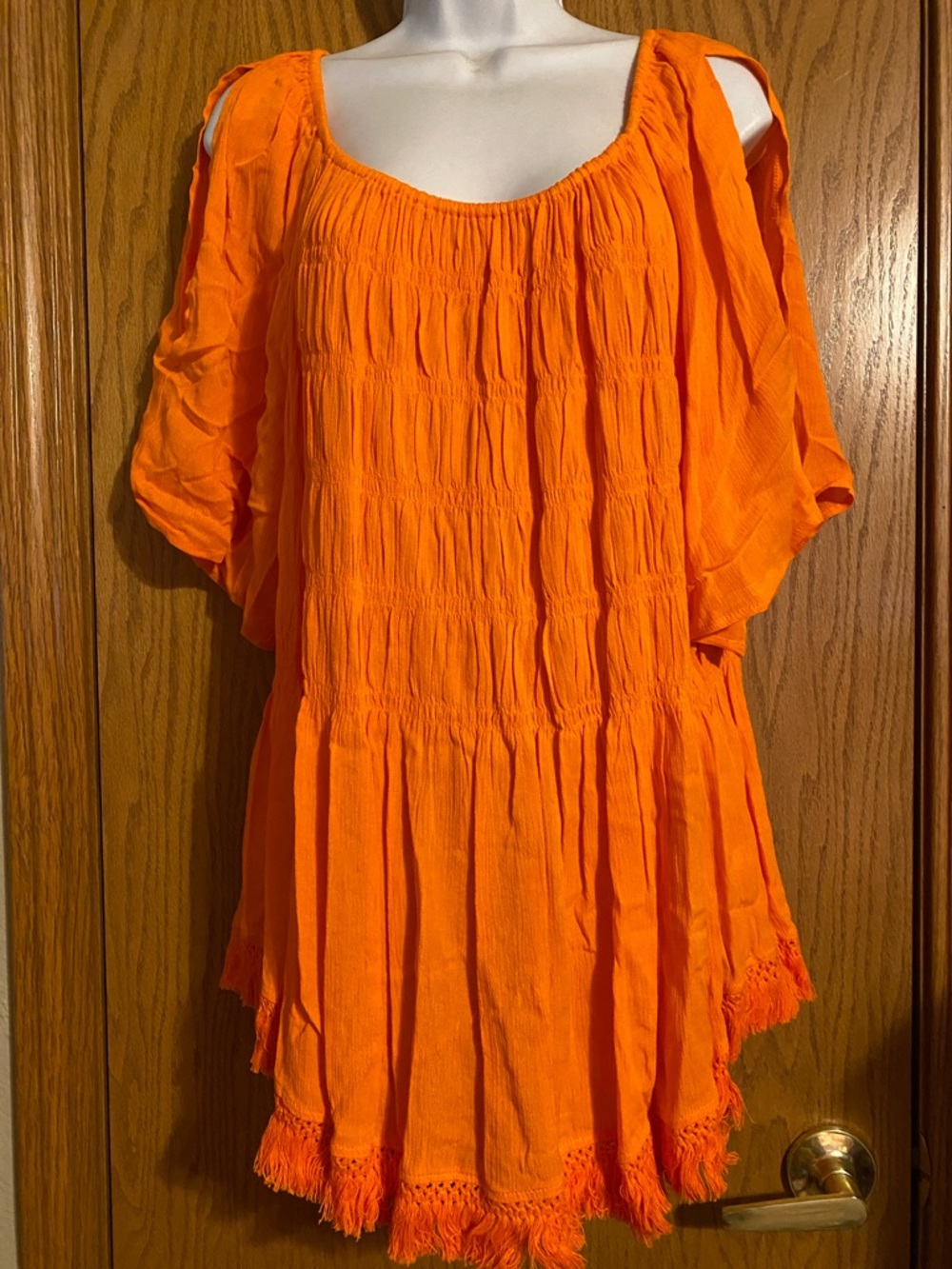 Cato Orange Cold-Shoulder Peasant Tunic